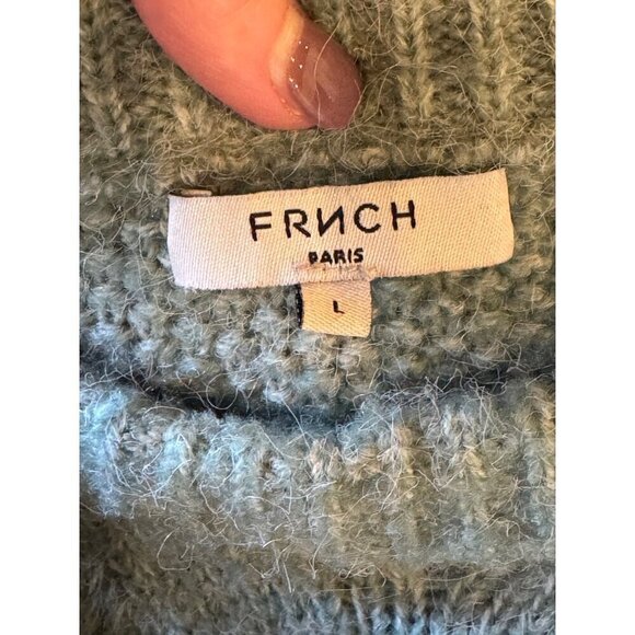 FRNCH Sweater Women Large Green Fuzzy Knit Puff Ballon Sleeve Crew Neck Pullover - Picture 9 of 11